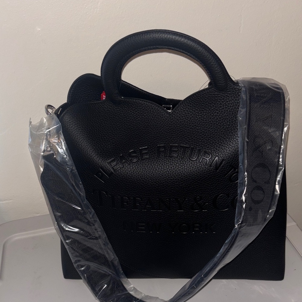 Tiffany & Co. Black Scalloped Top-Handle Tote with Strap